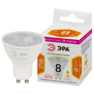 Лампочка светодиодная ЭРА STD LED Lense MR16-8W-827-GU10 GU10 8Вт линзованная софит теплый белый свет