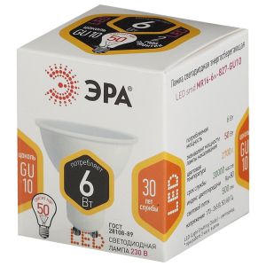 Лампочка светодиодная ЭРА STD LED MR16-6W-827-GU10 GU10 6Вт софит теплый белый свет Лампочка светодиодная ЭРА STD LED MR16-6W-827-GU10 GU10 6Вт софит теплый белый свет
