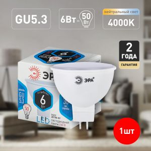 Лампочка светодиодная ЭРА STD LED MR16-6W-840-GU5.3 GU5.3 6 Вт софит нейтральный белый свeт Лампочка светодиодная ЭРА STD LED MR16-6W-840-GU5.3 GU5.3 6 Вт софит нейтральный белый свeт