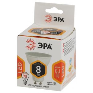 Лампочка светодиодная ЭРА STD LED MR16-8W-827-GU10 GU10 8Вт софит теплый белый свет Лампочка светодиодная ЭРА STD LED MR16-8W-827-GU10 GU10 8Вт софит теплый белый свет
