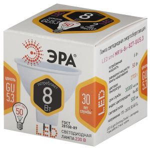 Лампочка светодиодная ЭРА STD LED MR16-8W-827-GU5.3 GU5.3 8 Вт софит теплый белый свет