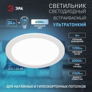 LED 1-24-6K Светильник ЭРА светодиодный круглый LED 24W 220V 6500K (20/180)