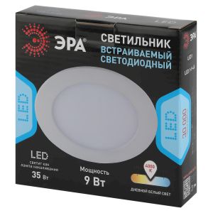 LED 1-9-4K Светильник ЭРА светодиодный круглый LED 9W 220V 4000K (30/840)