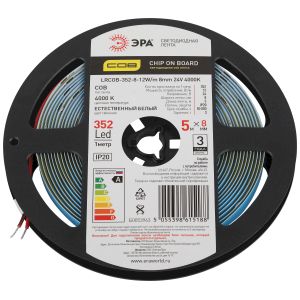 Лента светодиодная ЭРА LRCOB-352-8 12W/m 8mm 24V 4000K 3year белая 5 м Лента светодиодная ЭРА LRCOB-352-8 12W/m 8mm 24V 4000K 3year белая 5 м