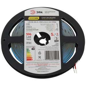 Лента светодиодная ЭРА LRCOB-504-8 10W/m 8mm 24V 2700K 3year белая 5 м Лента светодиодная ЭРА LRCOB-504-8 10W/m 8mm 24V 2700K 3year белая 5 м