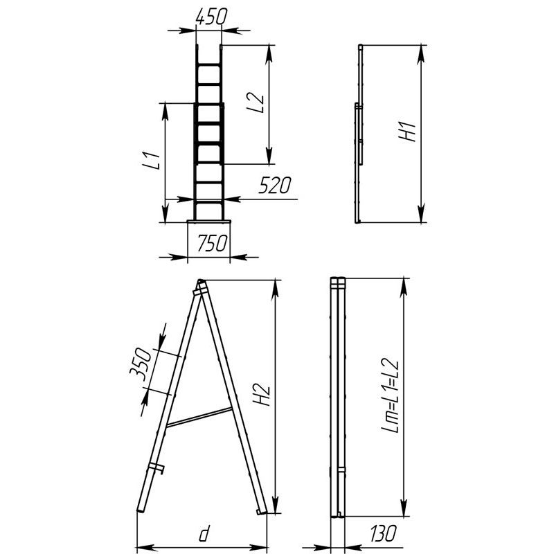 Лестница-стремянка двухсекционная универсальная диэлектрическая ССД-У 2х9 (Н-5,6/3,3м, 18ступ, 22кг)