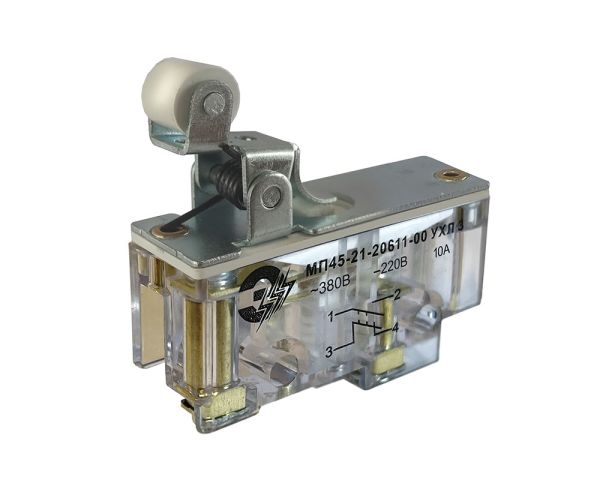 МП 45-21-20611-00УХЛ3, двухполюсный, обратный рычаг с роликом, 1НО-1НЗ
