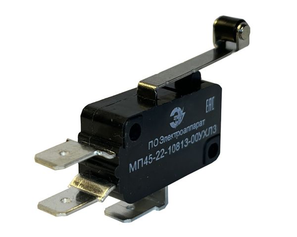 МП45-22-10813-00УХЛ3, миниатюрный, перекидной контакт 1НО-1НЗ, рычаг с роликом