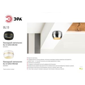 OL13 GX53 BK/GD Подсветка ЭРА Накладной под лампу Gx53, алюминий, цвет черный/золото (40/1440) OL13 GX53 BK/GD Подсветка ЭРА Накладной под лампу Gx53, алюминий, цвет черный/золото (40/1440)