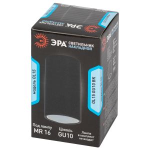 OL15 GU10 BK Подсветка ЭРА светильник накладной под GU10, черный (40/1600)