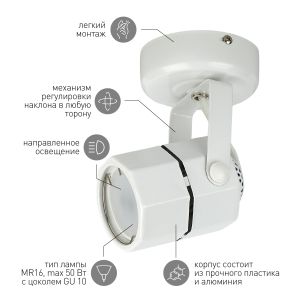 OL2 GU10 WH Светильник ЭРА Накладной, белый (50/900)