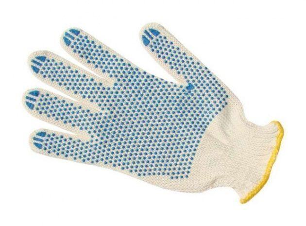 Перчатки с ПВХ 3-х нитка 10 класс "Точка" х/б