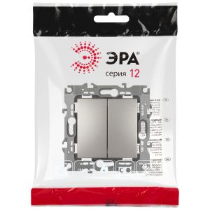 Переключатель ЭРА Серия 12 12-1106-16 двойной, 10АХ-250В, титан Переключатель ЭРА Серия 12 12-1106-16 двойной, 10АХ-250В, титан