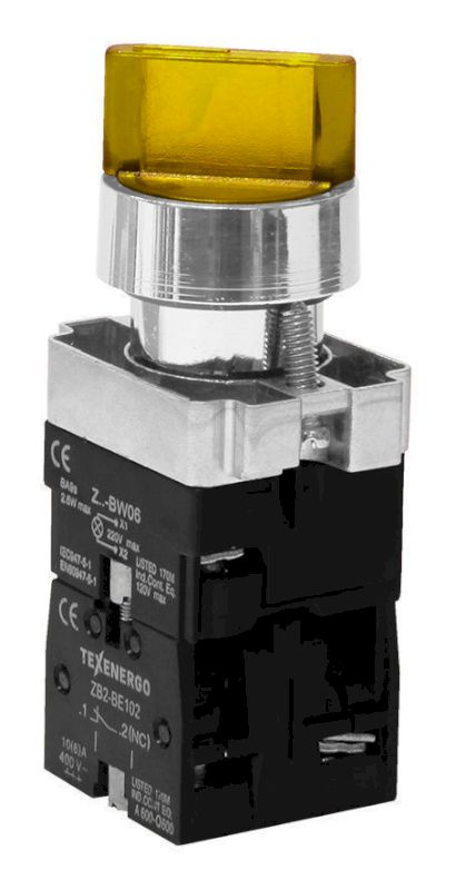 Переключатель LAY5-BК2565 на 2 положения с подсветкой "I-O" желтый 1з+1р Переключатель LAY5-BК2565 на 2 положения с подсветкой "I-O" желтый 1з+1р