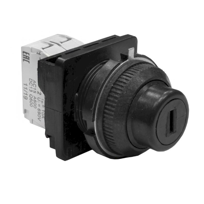 Переключатель управления ПЕ171/2 ключ на два положения с фиксацией,1з+1р,10А,диаметр посадочного отверстия 30мм,УХЛ3,IP40