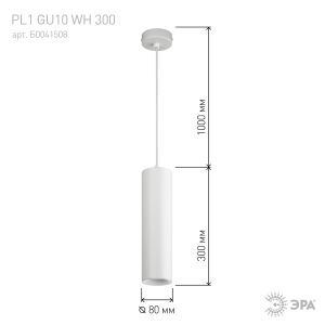 PL1 GU10 WH 300 Подсветка ЭРА подвесной, GU10, D80*300мм, белый (20/240)