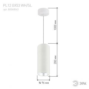 PL12 GX53 WH/SL Подсветка ЭРА Подвесной светильник под лампу GX53, алюминий, цвет белый+серебро (18/ PL12 GX53 WH/SL Подсветка ЭРА Подвесной светильник под лампу GX53, алюминий, цвет белый+серебро (18/