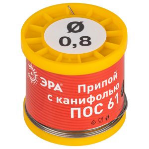 Припой ЭРА с канифолью для пайки ПОС 61 трубка O 0.8 мм, катушка 200 гр