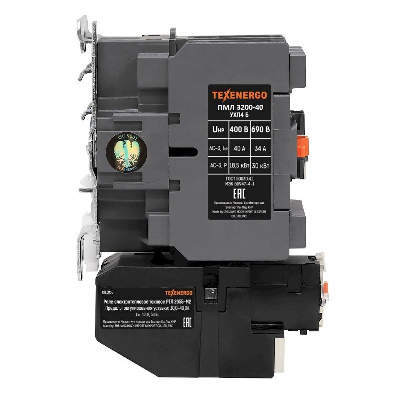 Пускатель магнитный ПМЛ 3200-40  400В  40А  1з+1р  УХЛ4 Б   РТЛ 2055-М2 (30-40А)  Теxenergo