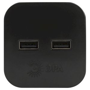 Разветвитель электрический ЭРА SP-2-USB-B на 2 розетки 220V + 2xUSB 2400mA, без заземл 10А (черный)
