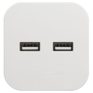 Разветвитель электрический ЭРА SP-2-USB-W на 2 розетки 220V + 2xUSB 2400mA, без заземл 10А (белый)