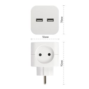 Разветвитель электрический ЭРА SP-2-USB-W на 2 розетки 220V + 2xUSB 2400mA, без заземл 10А (белый)