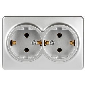 Розетка ЭРА Эксперт 11-2205-03 двойная с заземлением 2х2P+E Schuko IP20 16A-250В ОУ алюминий