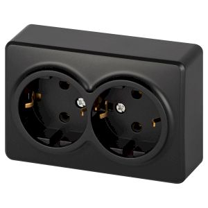 Розетка ЭРА Эксперт 11-2205-05 двойная с заземлением 2х2P+E Schuko IP20 16A-250В ОУ антрацит
