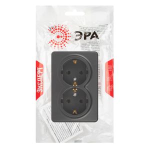 Розетка ЭРА Эксперт 11-2205-05 двойная с заземлением 2х2P+E Schuko IP20 16A-250В ОУ антрацит