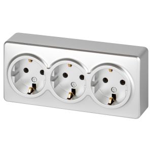 Розетка ЭРА Эксперт 11-2208-03 тройная с заземлением 3х2P+E Schuko IP20 16A-250В ОУ алюминий