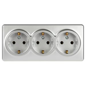 Розетка ЭРА Эксперт 11-2208-03 тройная с заземлением 3х2P+E Schuko IP20 16A-250В ОУ алюминий