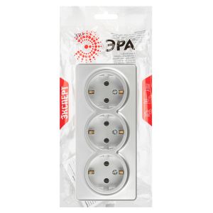Розетка ЭРА Эксперт 11-2208-03 тройная с заземлением 3х2P+E Schuko IP20 16A-250В ОУ алюминий