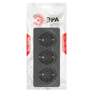 Розетка ЭРА Эксперт 11-2208-05 тройная с заземлением 3х2P+E Schuko, IP20, 16A-250В, ОУ, антрацит Розетка ЭРА Эксперт 11-2208-05 тройная с заземлением 3х2P+E Schuko, IP20, 16A-250В, ОУ, антрацит