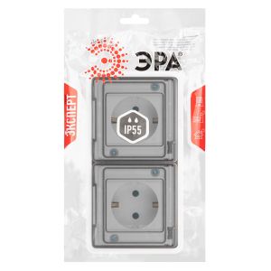 Розетка ЭРА Эксперт 11-2523-01 2х2P+E гориз. IP55, 16A-250В, СУ, белый Розетка ЭРА Эксперт 11-2523-01 2х2P+E гориз. IP55, 16A-250В, СУ, белый