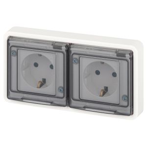 Розетка ЭРА Эксперт 11-2524-01 2х2P+E гориз. IP55, шторки, 16A-250В, СУ, белый Розетка ЭРА Эксперт 11-2524-01 2х2P+E гориз. IP55, шторки, 16A-250В, СУ, белый