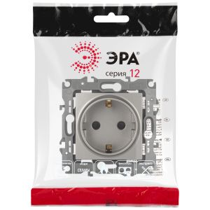 Розетка ЭРА Серия 12 12-2102-16 , 2P+E Schuko со шторками, 16А-250В, Эра12, титан Розетка ЭРА Серия 12 12-2102-16 , 2P+E Schuko со шторками, 16А-250В, Эра12, титан