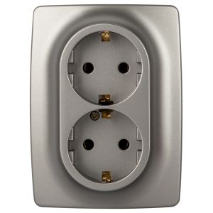 Розетка ЭРА Серия 12 12-2106-16 , 2X2P+E Schuko, 16А-250В, титан