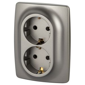 Розетка ЭРА Серия 12 12-2106-16 , 2X2P+E Schuko, 16А-250В, титан