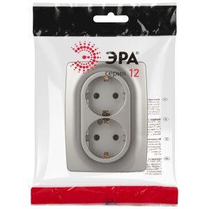 Розетка ЭРА Серия 12 12-2106-16 , 2X2P+E Schuko, 16А-250В, титан
