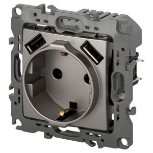 Розетка ЭРА Серия 12 12-4109-16 , 2P+E 16A-250В, штор. с 2xUSB 5В-3А, титан