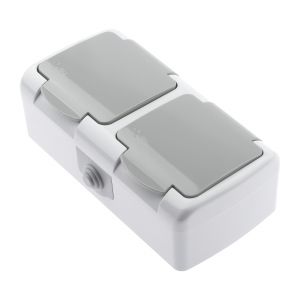 Розетка Intro Atlantic 5-203-03 двойная с заземлением 2х2P+E Schuko, 16А-250В, IP54, открытой установки, серый