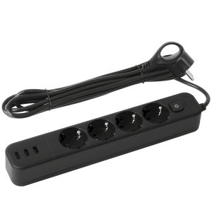 Сетевой фильтр ЭРА USF-4es-1,5m-3xUSBA-B с базовой защитой с заземлением с выключателем 4 розетки+3xUSBA 3,1A 1,5м 10А Сетевой фильтр ЭРА USF-4es-1,5m-3xUSBA-B с базовой защитой с заземлением с выключателем 4 розетки+3xUSBA 3,1A 1,5м 10А