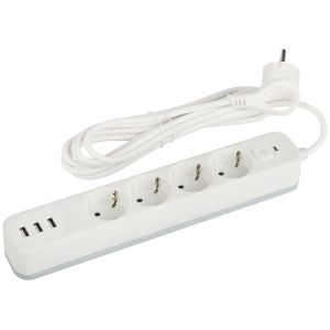 Сетевой фильтр ЭРА USF-4es-1,5m-3xUSBA-W с базовой защитой с заземлением с выключателем 4 розетки+3xUSBA 3,1A 1,5м 10А