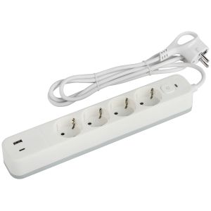 Сетевой фильтр ЭРА USF-4es-3m-2xUSBAC-W с базовой защитой с заземлением с выключателем 4 розетки+2xUSBA+C 3,1A 3м 10А Сетевой фильтр ЭРА USF-4es-3m-2xUSBAC-W с базовой защитой с заземлением с выключателем 4 розетки+2xUSBA+C 3,1A 3м 10А