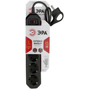 Сетевой фильтр ЭРА  USF-5es-1.5m-B с базовой защитой с заземлением с выключателем 5 розеток 1,5м 10А черный