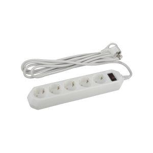 Сетевой фильтр ЭРА  USF-5es-5m-W с базовой защитой с заземлением с выключателем 5 розеток 5м 10А белый