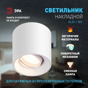 Светильник настенно-потолочный спот ЭРА OL25-1 WH MR16/GU5.3, белый, поворотный
