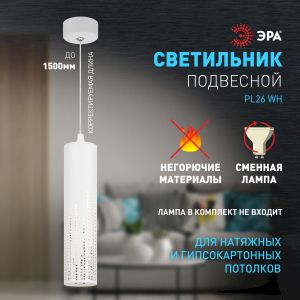 Светильник подвесной (подвес) ЭРА PL26 WH MR16 GU10 потолочный цилиндр белый
