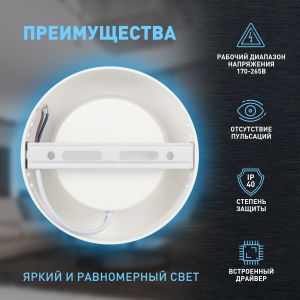 Светильник светодиодный ЭРА LED 19-12-6K накладной круглый 12Вт 6500К