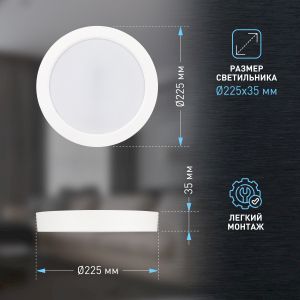 Светильник светодиодный ЭРА LED 19-24-6K накладной круглый 24Вт 6500К